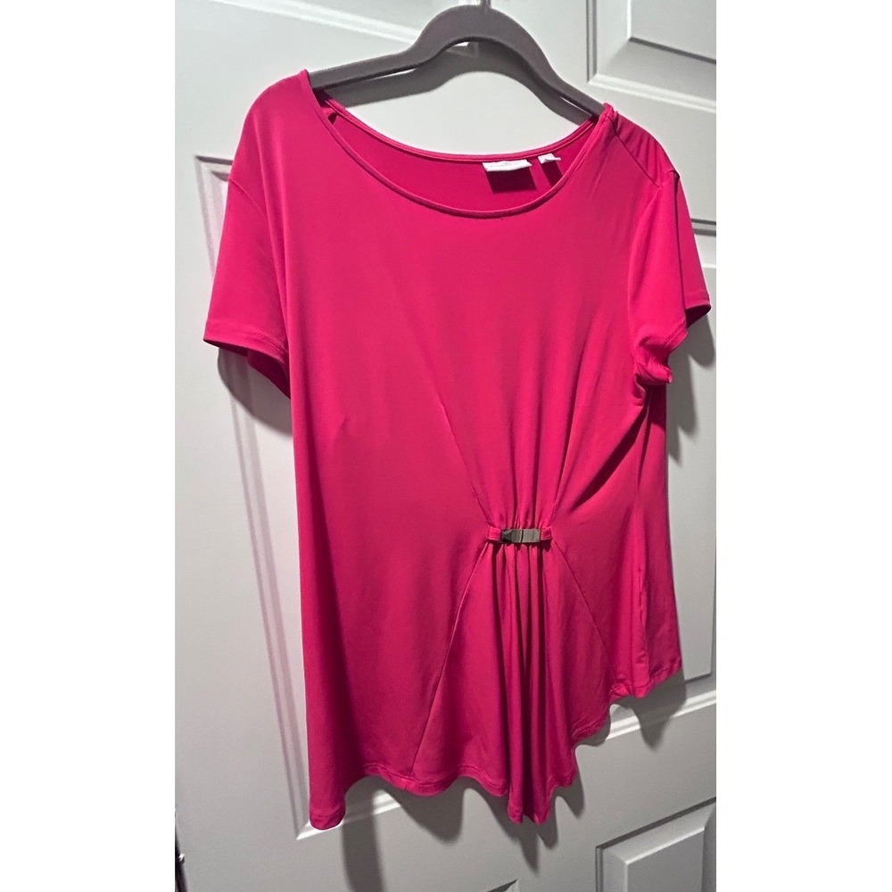 New York & Company Blouse Women Large Pink Excellent Gathered Front Metal Bar